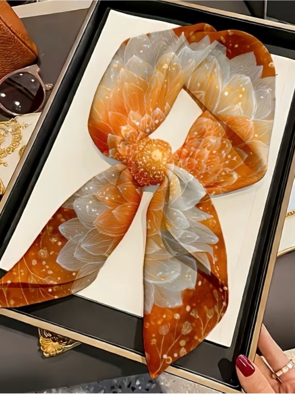 Elegant Floral Neck Scarf - Orange Creamsicle